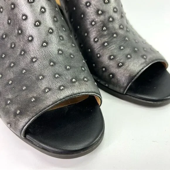 Lucky Brand Barimo Open Toe Studded Leather Booties 7.5 Metallic Grey - Picture 7 of 16